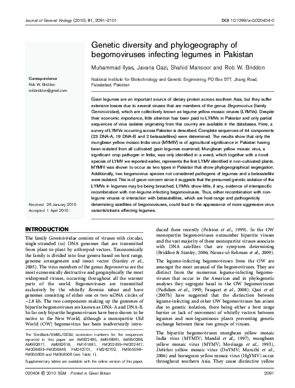(PDF) Genetic diversity and phylogeography of begomoviruses infecting ...