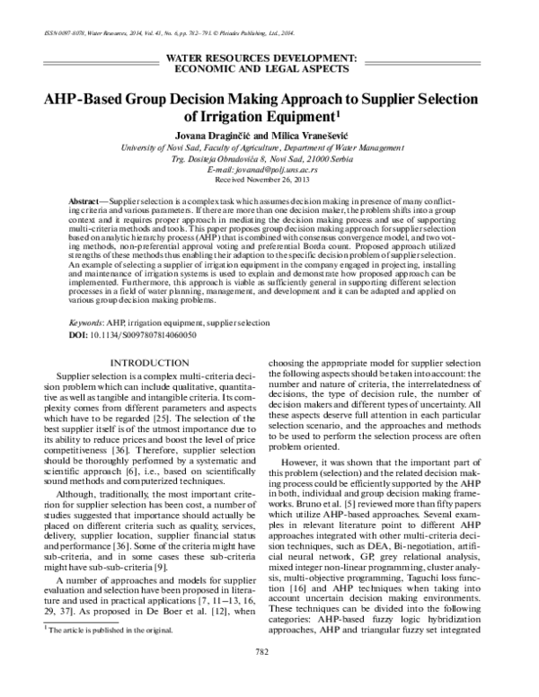(PDF) AHP-based group decision making approach to supplier selection of ...