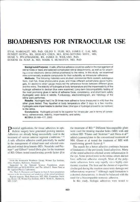 (PDF) Bioadhesives for Intraocular Use