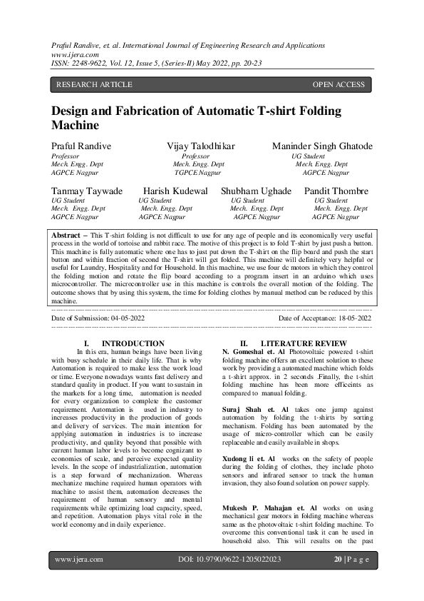 (PDF) Published paperT shirt folding machine Vijay Talodhikar