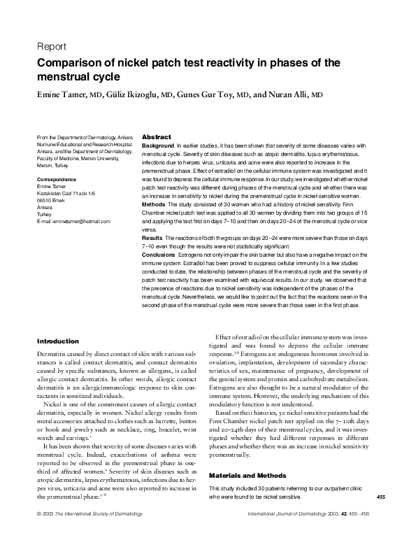 (PDF) Comparison of nickel patch test reactivity in phases of the ...