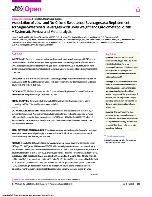(PDF) Association of Low- and No-Calorie Sweetened Beverages as a ...