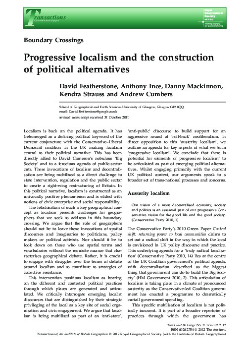 (PDF) Progressive localism and the construction of political alternatives