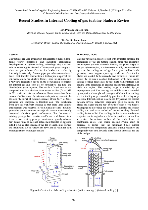 (PDF) Recent Studies in Internal Cooling of gas turbine blade : a Review