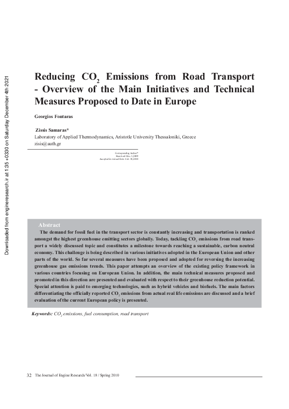 (PDF) Reducing CO2 Emissions from Road Transport - Overview of the Main ...