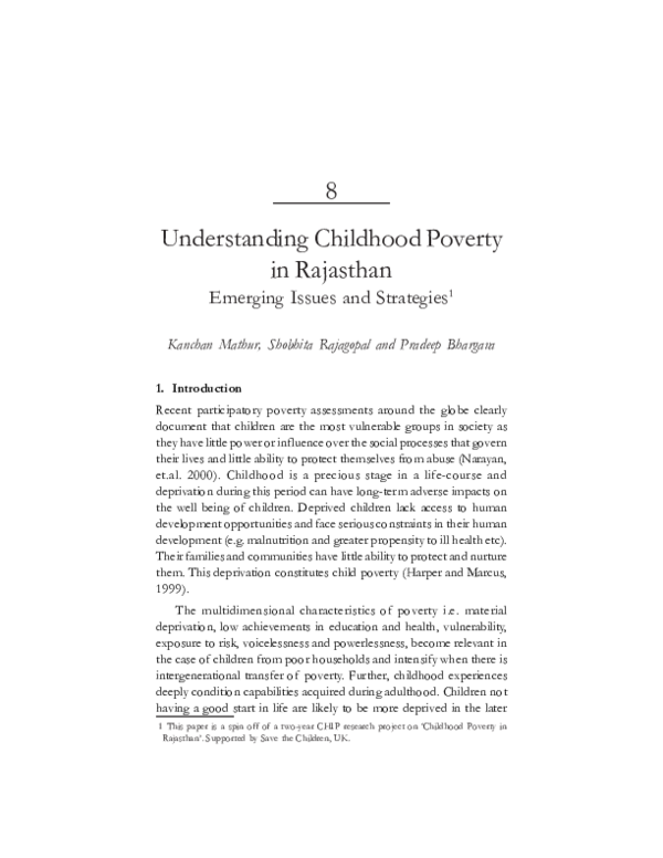  pdf understanding childhood poverty in rajasthan emerging issues and