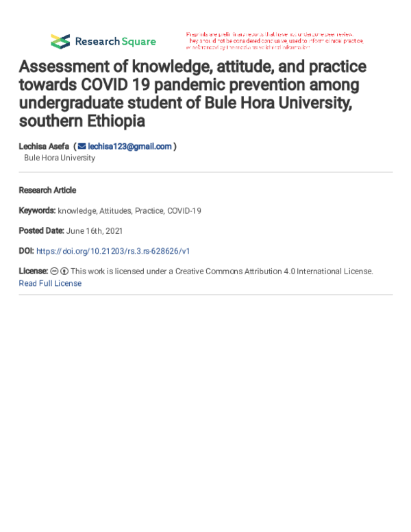 (PDF) Assessment of knowledge, attitude, and practice towards COVID 19 ...