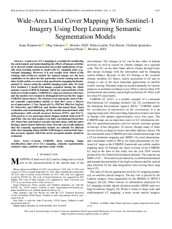 (PDF) Wide-Area Land Cover Mapping With Sentinel-1 Imagery Using Deep ...