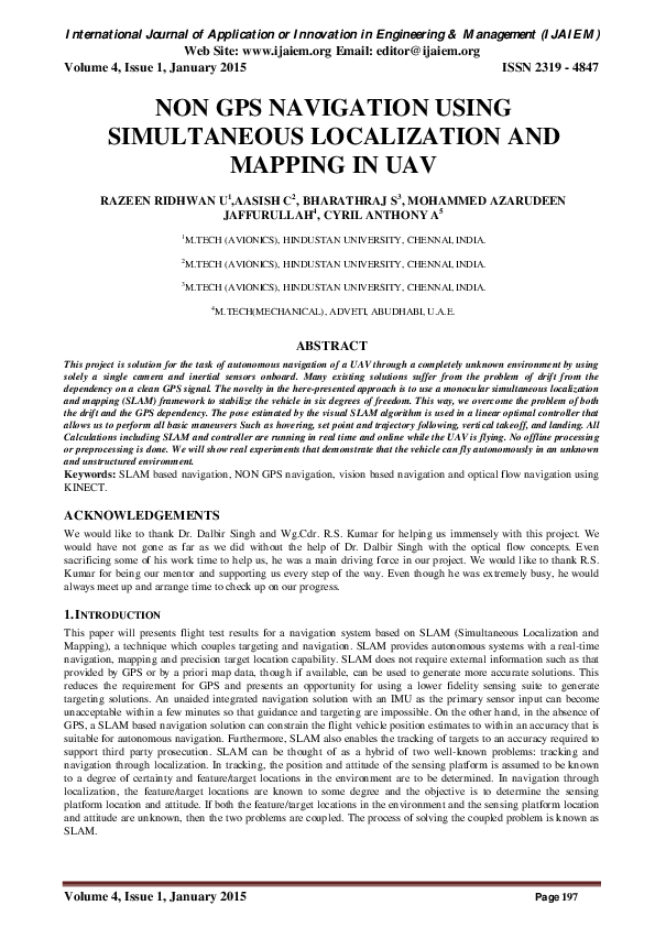 (PDF) Non GPS Navigation Using Simultaneous Localization and Mapping in Uav