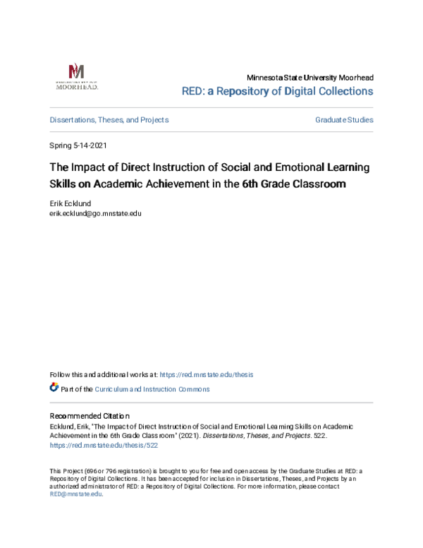 (PDF) The Impact of Direct Instruction of Social and Emotional Learning ...