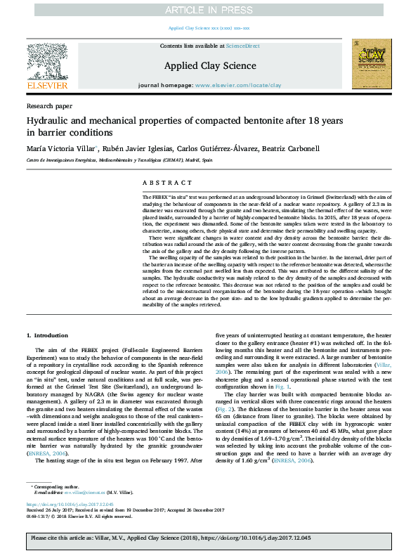 (PDF) Hydraulic and mechanical properties of compacted bentonite after ...