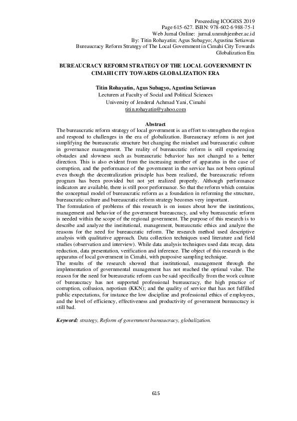(PDF) Bureaucracy Reform Strategy of the Local Government in Cimahi ...