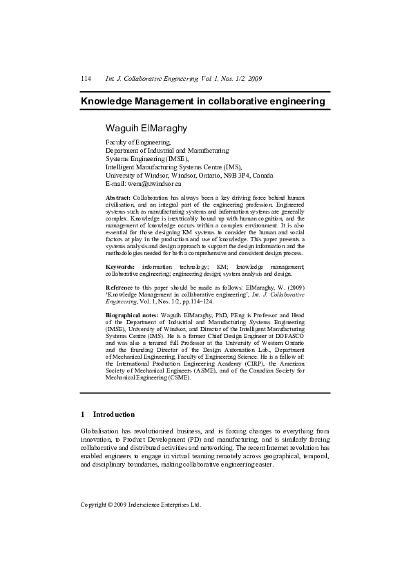 (PDF) Knowledge Management in collaborative engineering