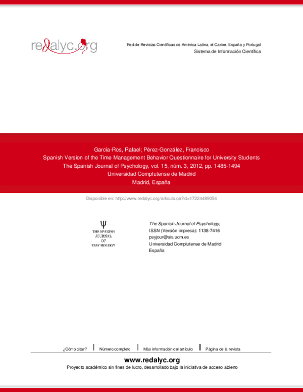 (PDF) Spanish Version of the Time Management Behavior Questionnaire for ...