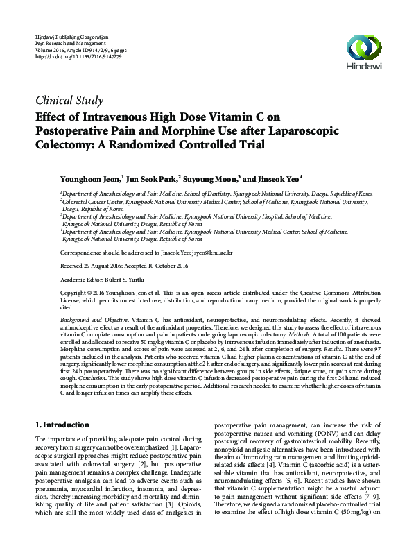 (PDF) Effect of Intravenous High Dose Vitamin C on Postoperative Pain ...