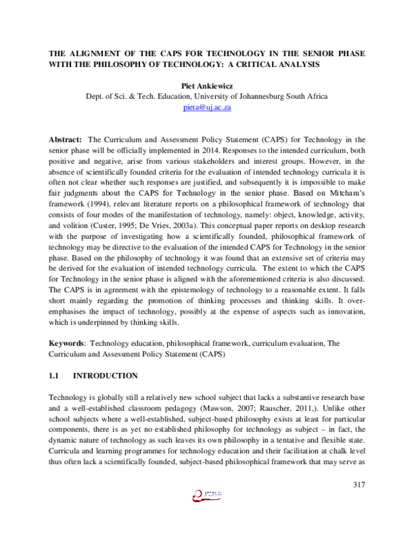 (PDF) The alignment of the caps for technology in the senior phase with ...