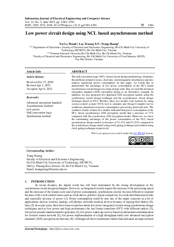 (PDF) Low power circuit design using NCL based asynchronous method