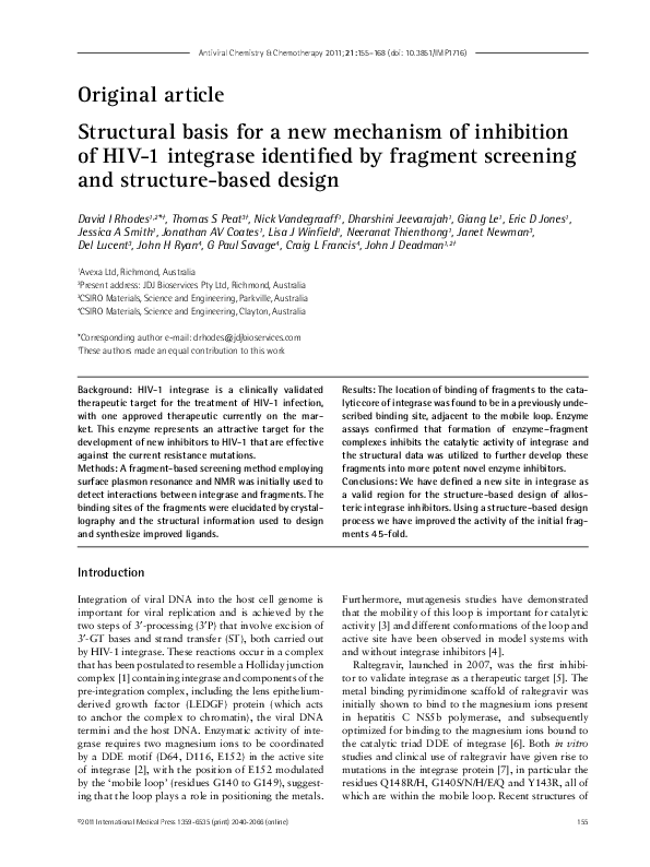 (PDF) Structural basis for a new mechanism of inhibition of HIV-1 ...