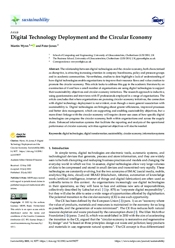 (PDF) Digital Technology Deployment and the Circular Economy