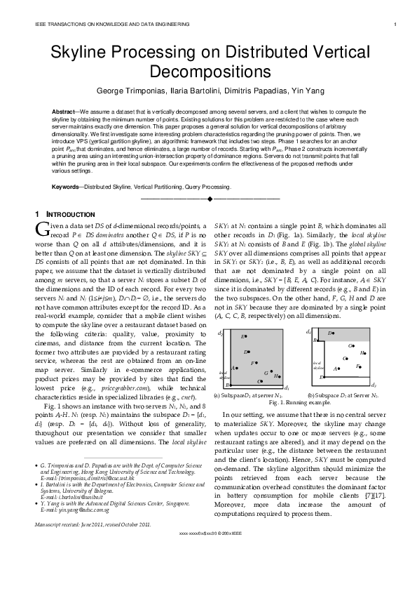(PDF) Skyline Processing on Distributed Vertical Decompositions