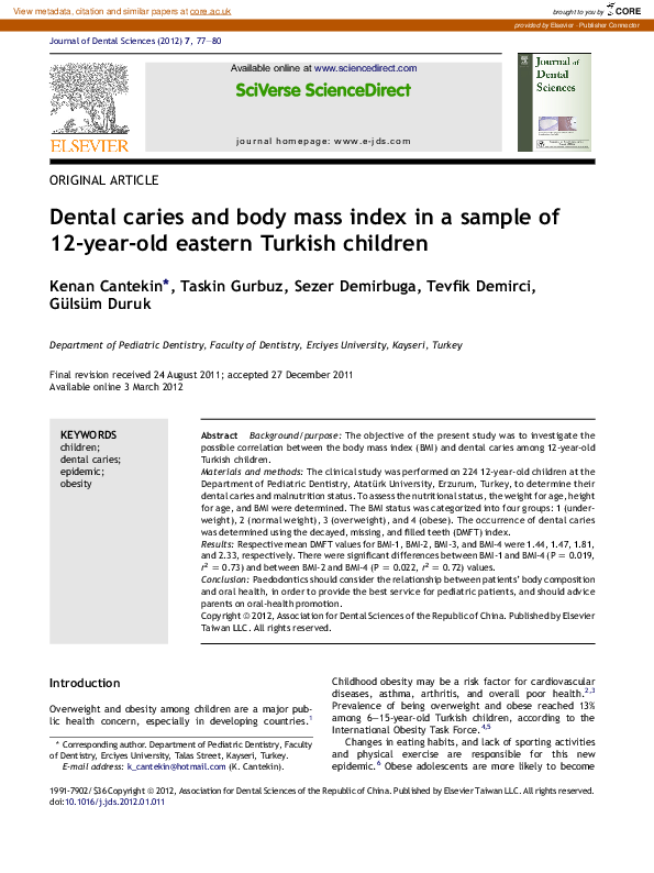 (PDF) Dental caries and body mass index in a sample of 12-year-old ...
