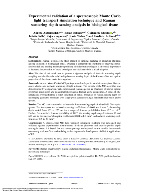 (PDF) Experimental validation of a spectroscopic Monte Carlo light ...