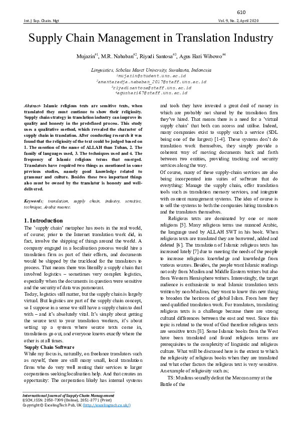 (PDF) Supply Chain Management in Translation Industry
