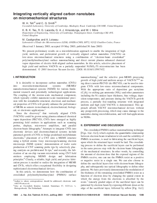 (PDF) Integrating vertically aligned carbon nanotubes on ...