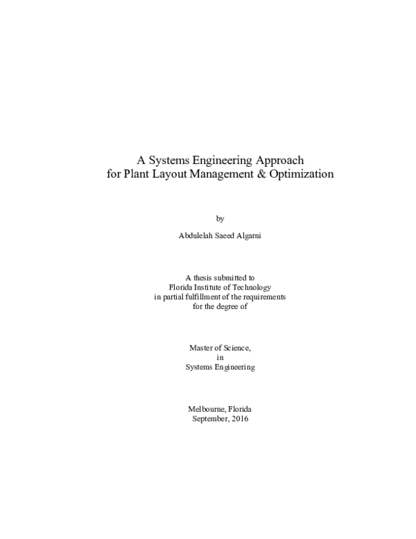 (PDF) A Systems Engineering Approach for Plant Layout Management