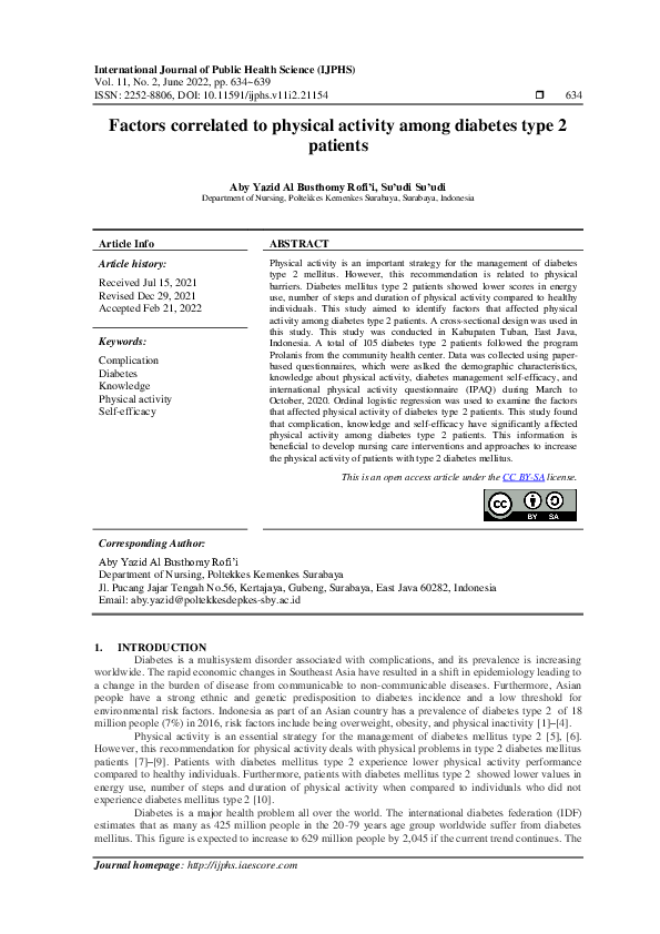(PDF) Factors correlated to physical activity among diabetes type 2 ...