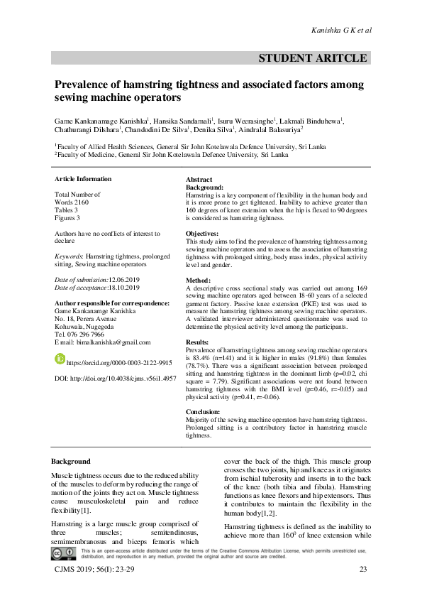 (PDF) Prevalence of hamstring tightness and associated factors among