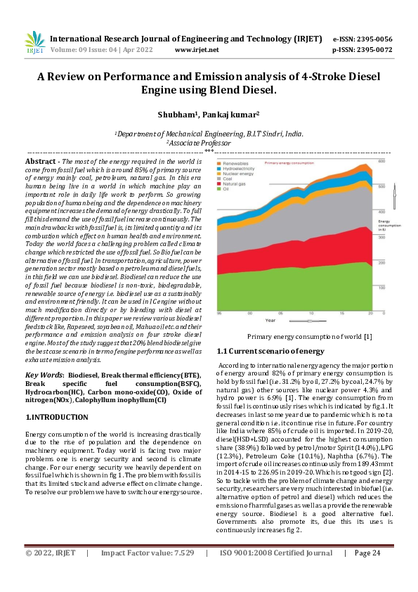 (PDF) A Review on Performance and Emission analysis of 4-Stroke Diesel ...