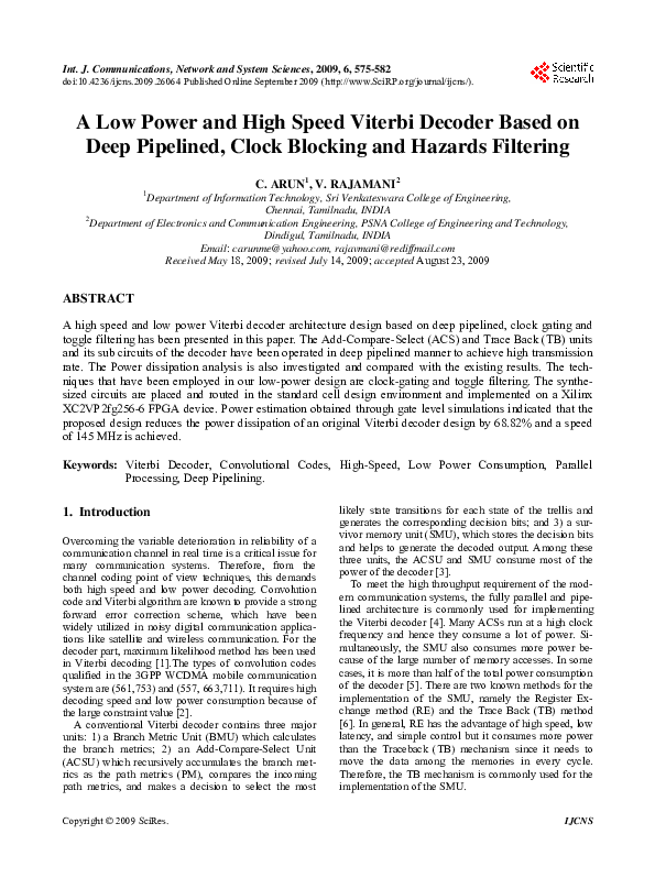 (PDF) A Low Power and High Speed Viterbi Decoder Based on Deep ...