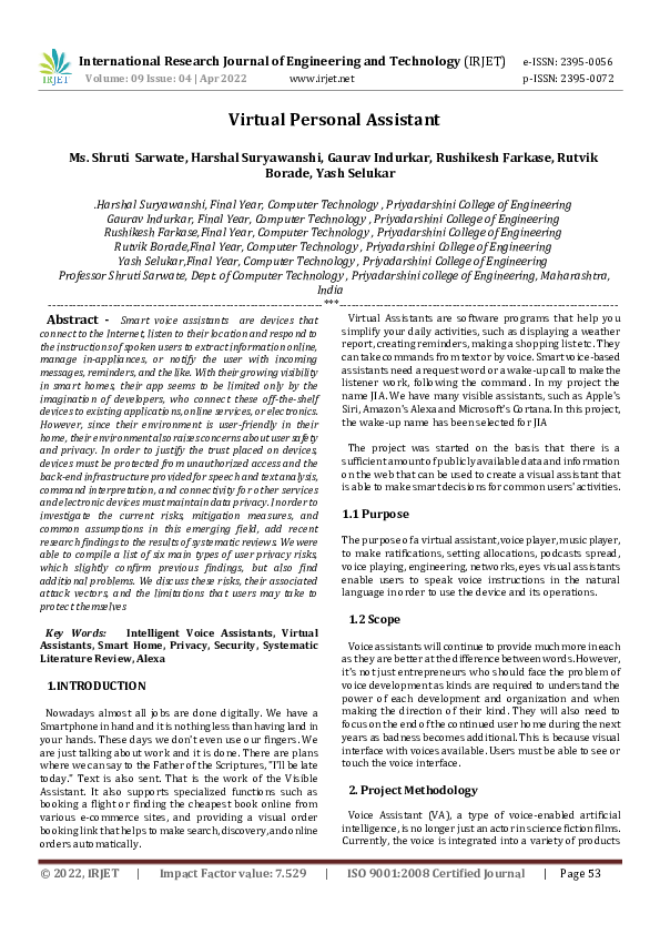 (PDF) Virtual Personal Assistant