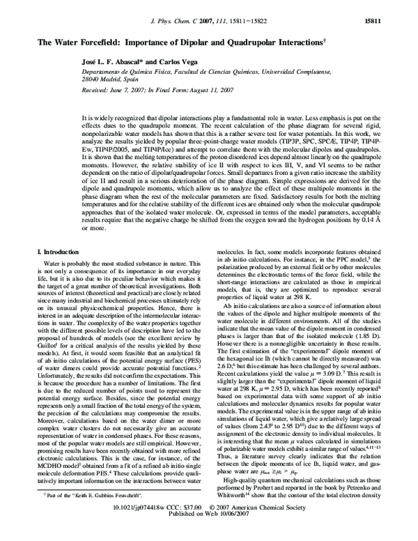 (PDF) The Water Forcefield: Importance of Dipolar and Quadrupolar ...