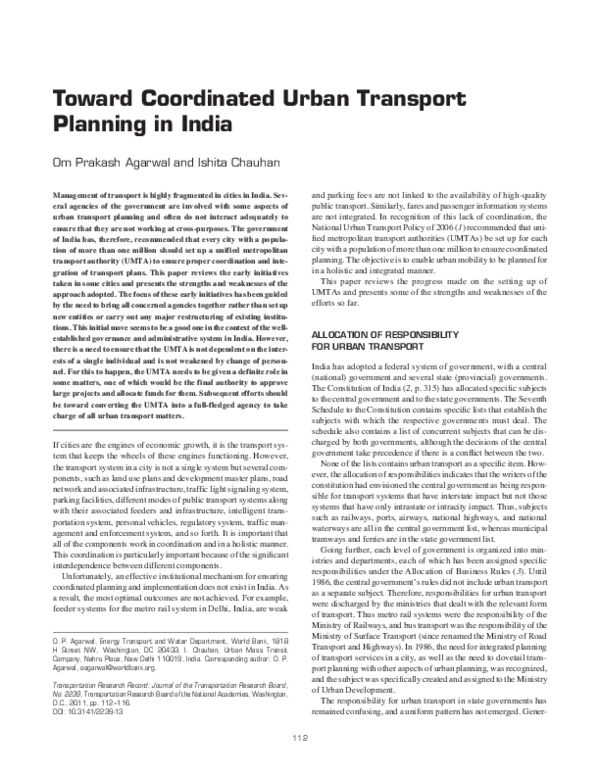 (PDF) Toward Coordinated Urban Transport Planning in India
