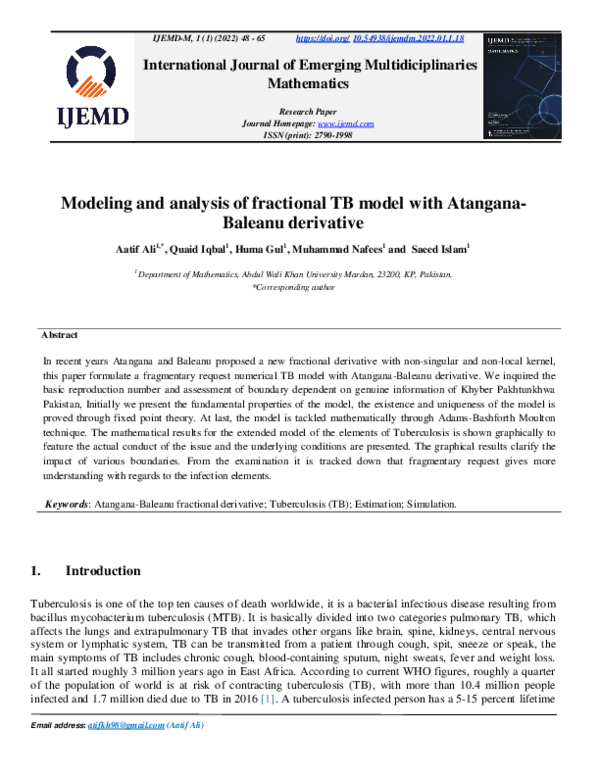 (PDF) Modeling and analysis of fractional TB model with Atangana ...
