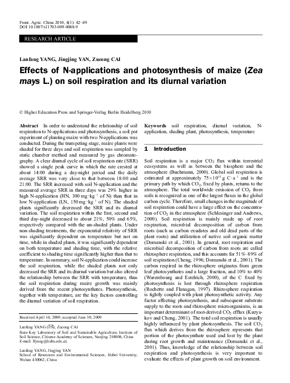 (PDF) Effects of N-applications and photosynthesis of maize (Zea mays L ...