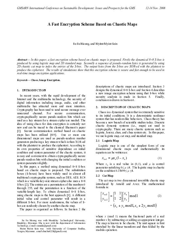(PDF) A Fast Encryption Scheme Based on Chaotic Maps