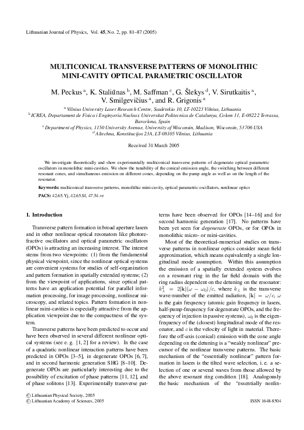 Multiconical transverse patterns of monolithic mini-cavity optical ...
