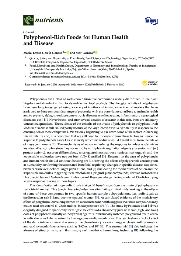 (PDF) Polyphenol-Rich Foods for Human Health and Disease