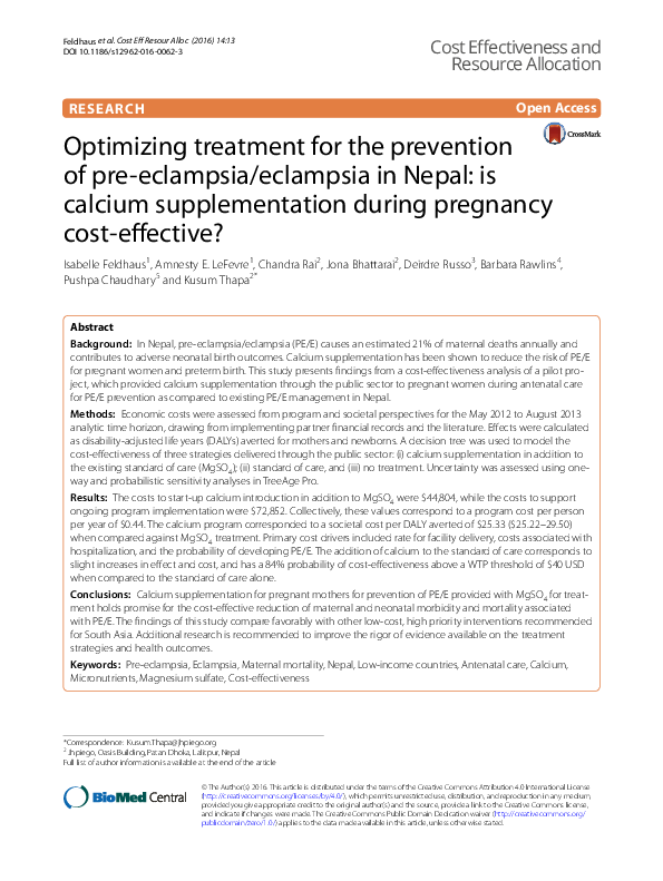 (PDF) Optimizing treatment for the prevention of pre-eclampsia ...