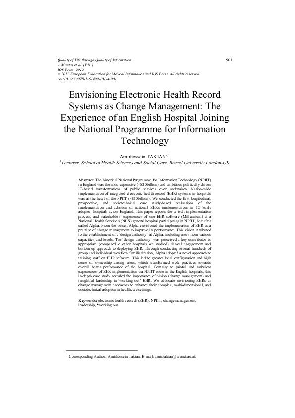 (PDF) Envisioning electronic health record systems as change management ...