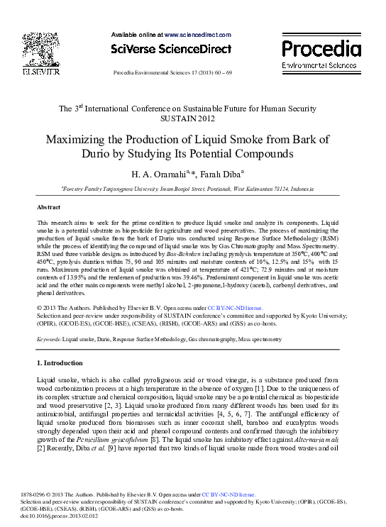 (PDF) Maximizing the Production of Liquid Smoke from Bark of Durio by ...
