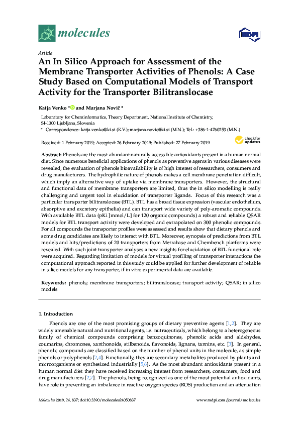 (PDF) An In Silico Approach for Assessment of the Membrane Transporter ...