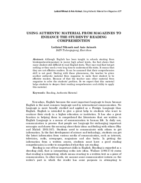 (PDF) Using Authentic Material from Magazines to Enhance the Students ...