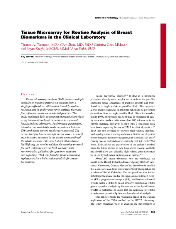 (PDF) Tissue Microarray for Routine Analysis of Breast Biomarkers in ...