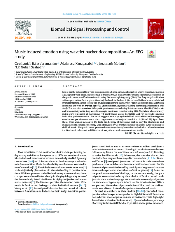 (PDF) Music induced emotion using wavelet packet decomposition—An EEG study