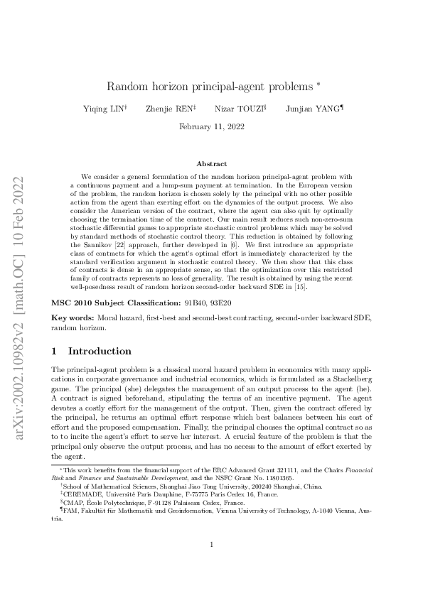 (PDF) Random Horizon Principal-Agent Problems
