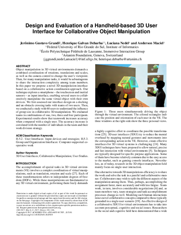 (PDF) Design and Evaluation of a Handheld-based 3D User Interface for ...